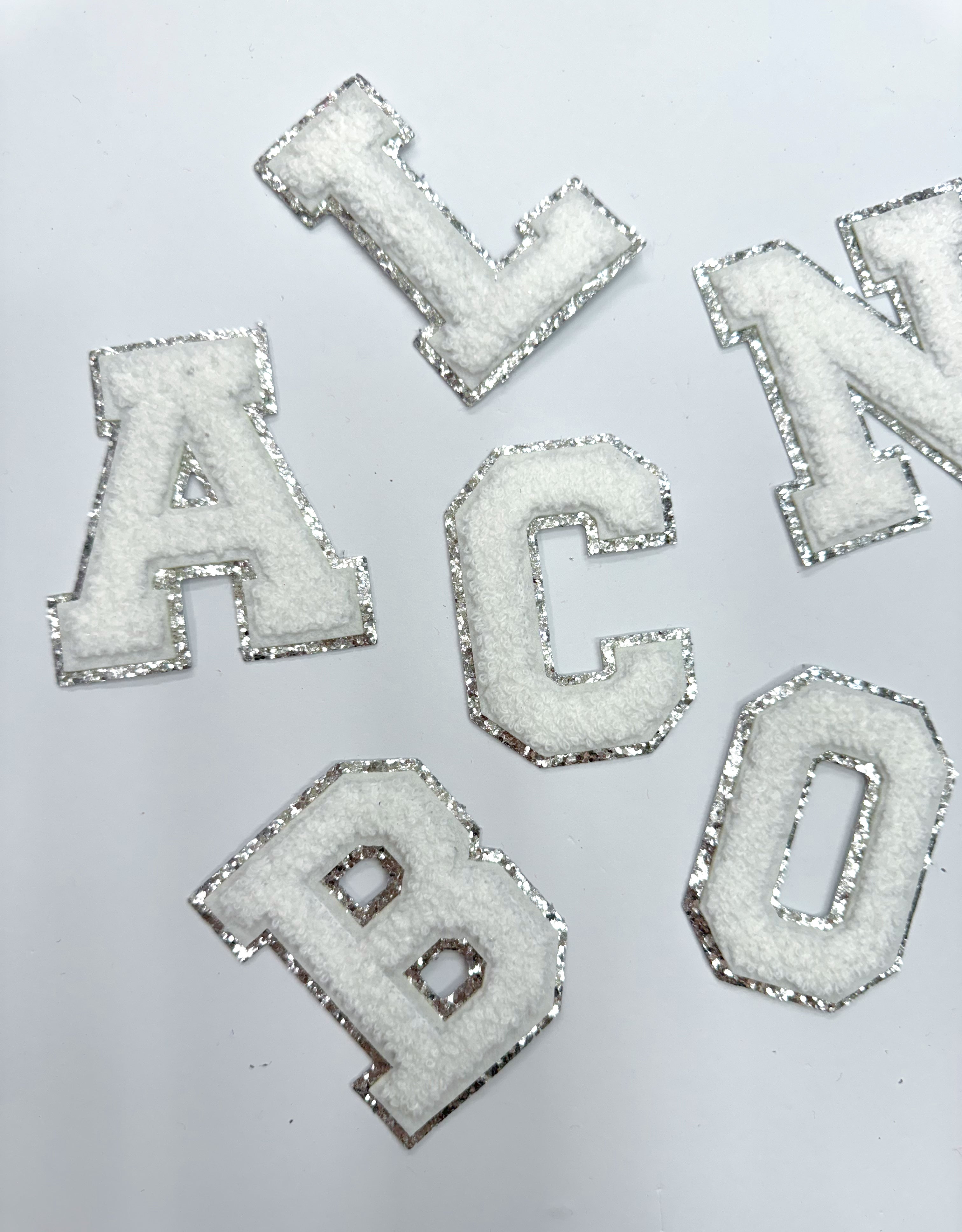 White Silver Chenille Letter Patch