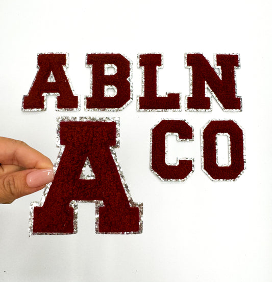 Maroon Silver Chenille Letter Patch