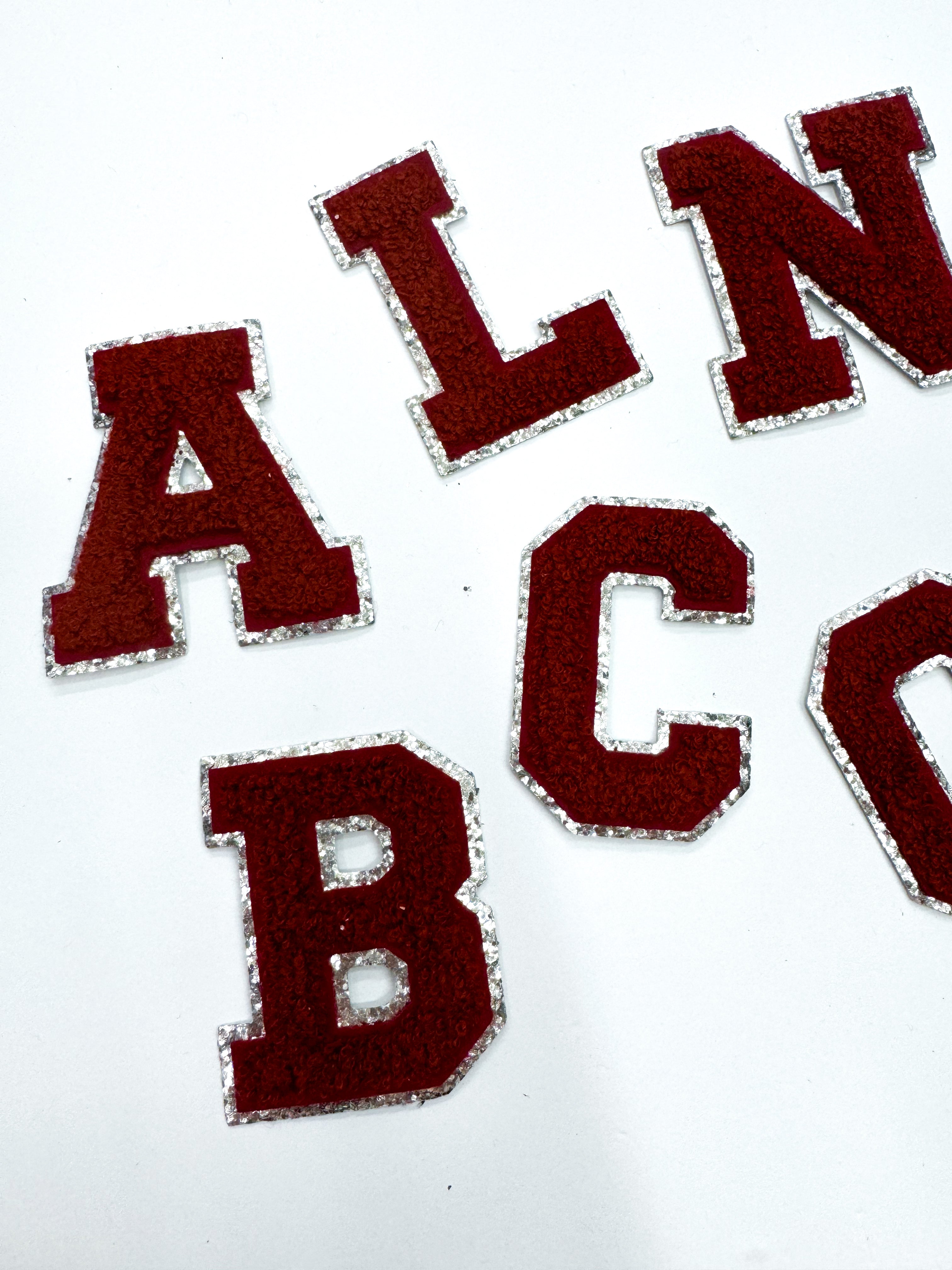 Maroon Silver Chenille Letter Patch