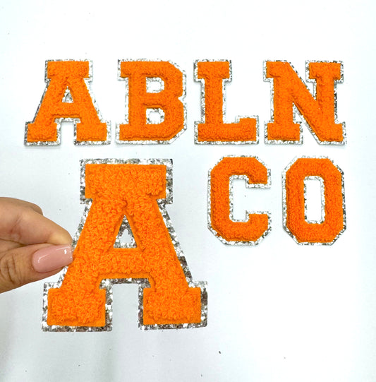 Orange Silver Chenille Letter Patch