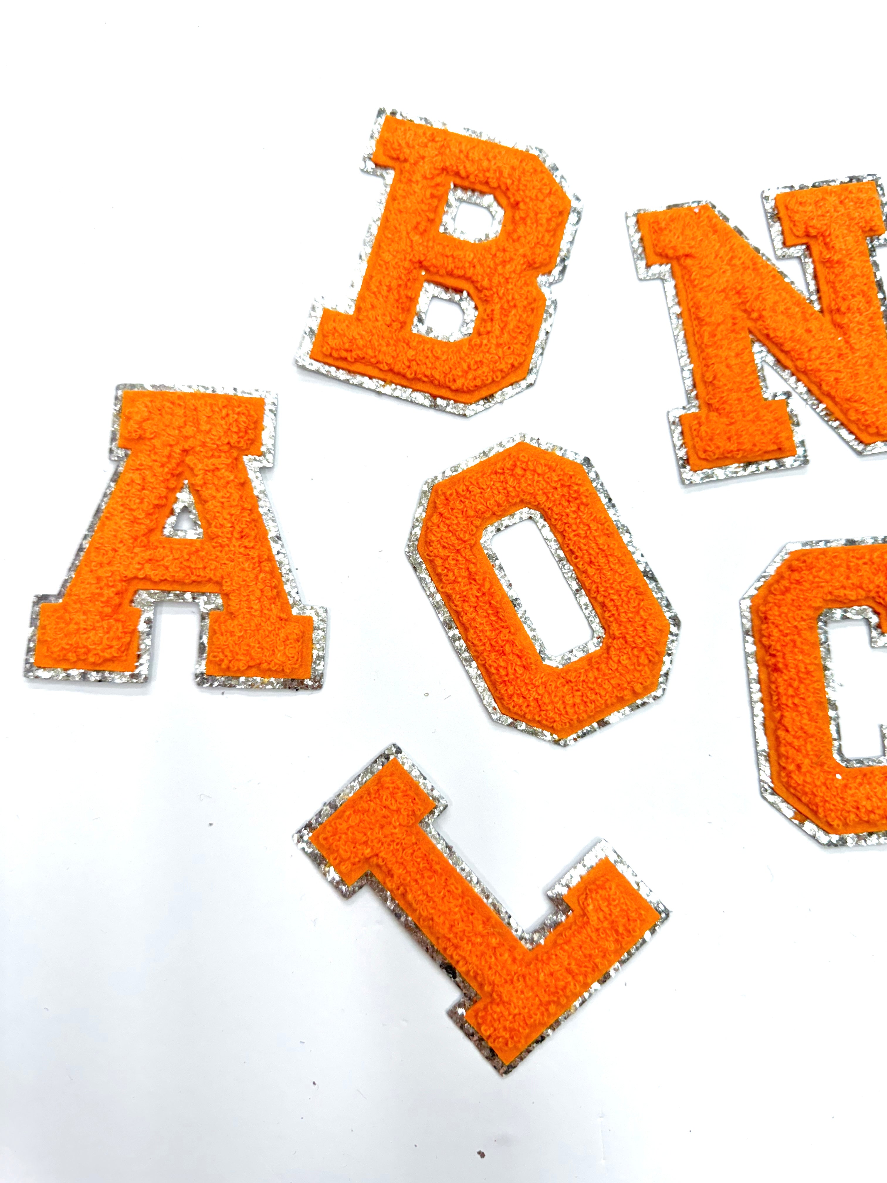 Orange Silver Chenille Letter Patch