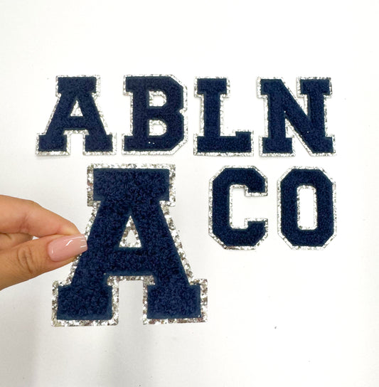 Navy Silver Chenille Letter Patch