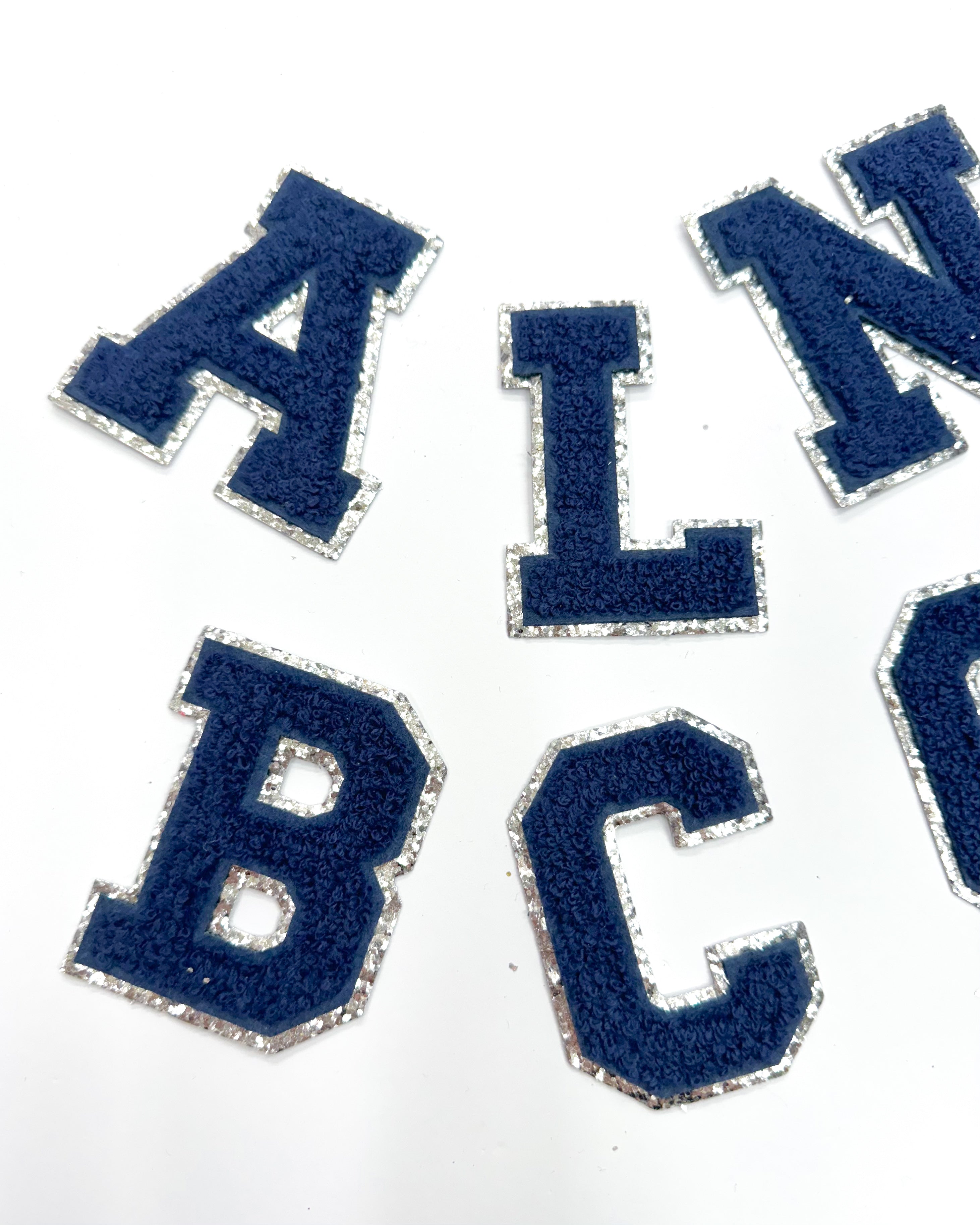 Navy Silver Chenille Letter Patch