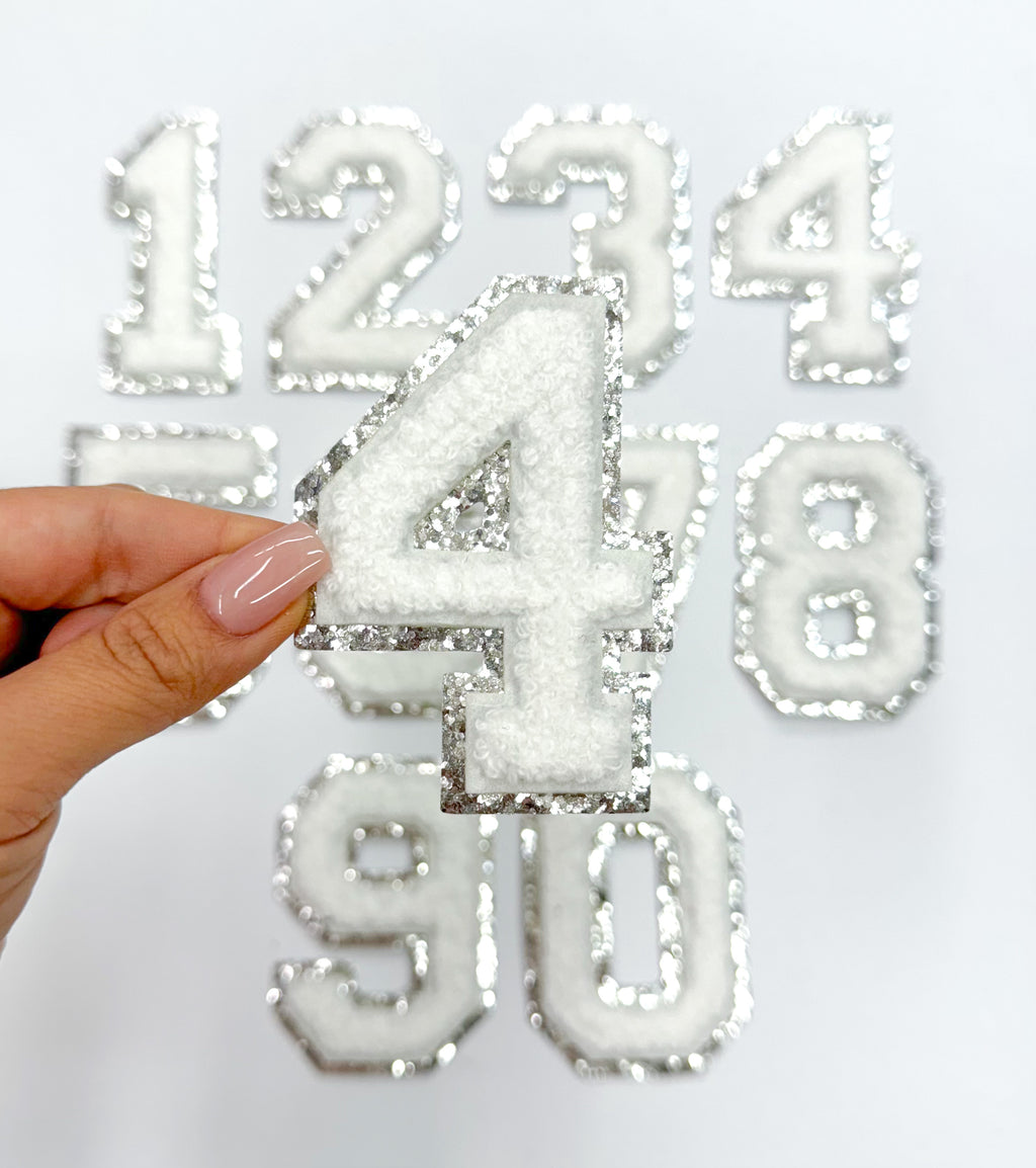 White Silver Chenille Embroidery Patch