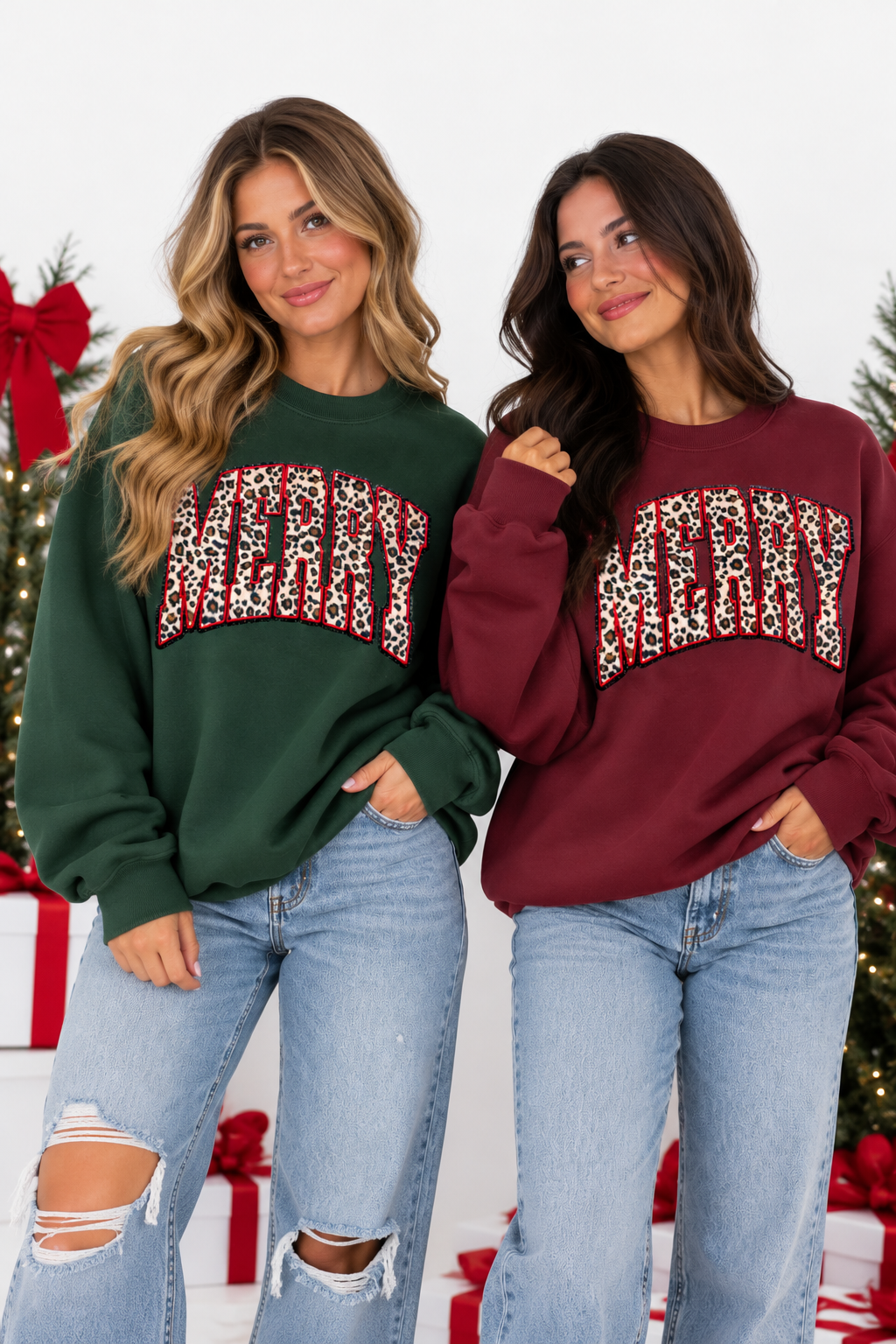 Cheetah Merry Holiday Christmas Fuzzy Patch Sweatshirt