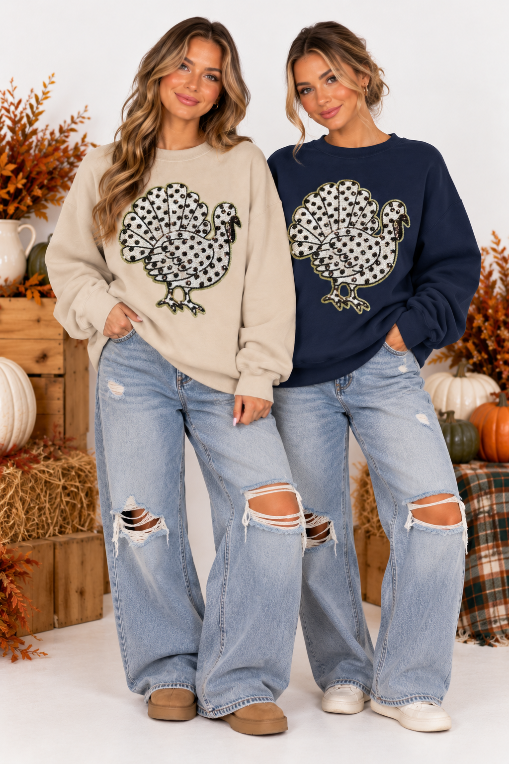Polka Dot Turkey Holiday Sequin Patch Sweatshirt