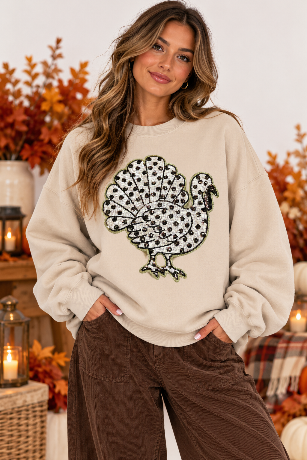 Polka Dot Turkey Holiday Sequin Patch Sweatshirt