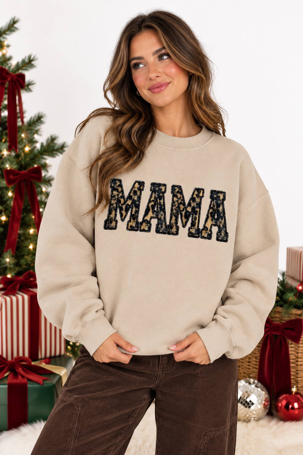 Cheetah Mama Holiday Fuzzy Patch Sweatshirt