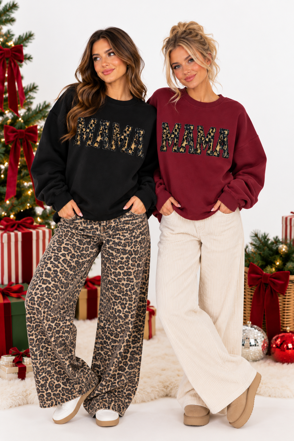 Cheetah Mama Holiday Fuzzy Patch Sweatshirt