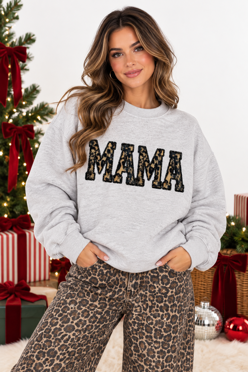 Cheetah Mama Holiday Fuzzy Patch Sweatshirt