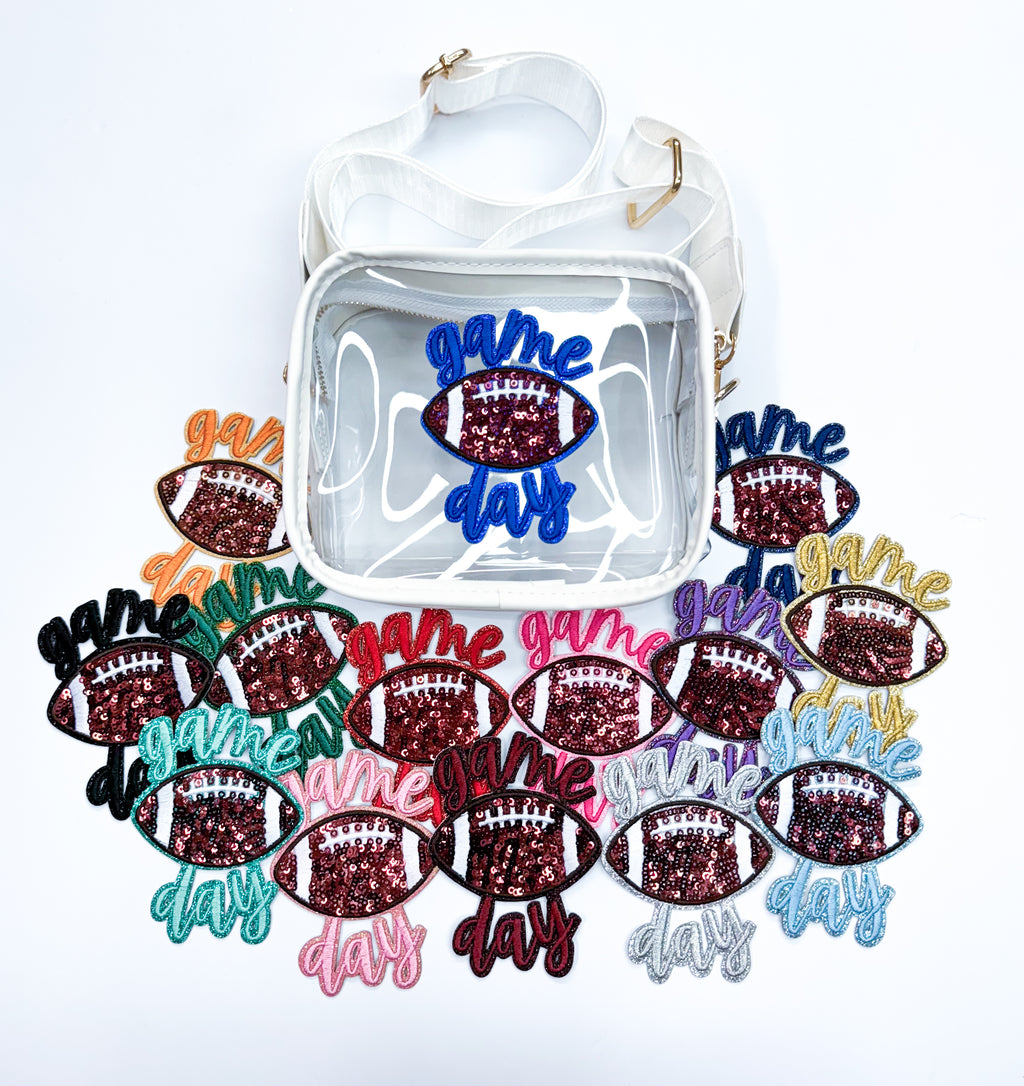 Red Game Day Football STICKER Adhesive Sequin Embroidery Patch