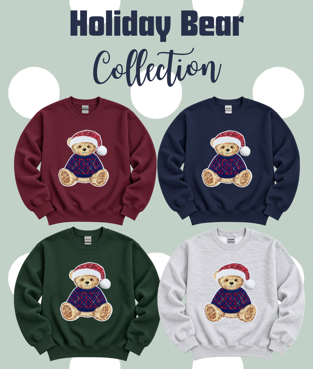 Chenille Holiday Sweater Teddy Bear Christmas Sequin Patch Sweatshirt