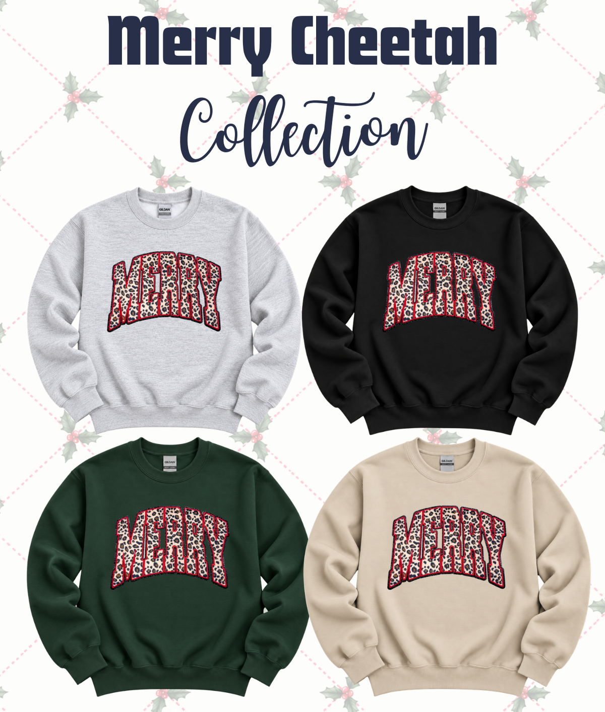 Cheetah Merry Holiday Christmas Fuzzy Patch Sweatshirt