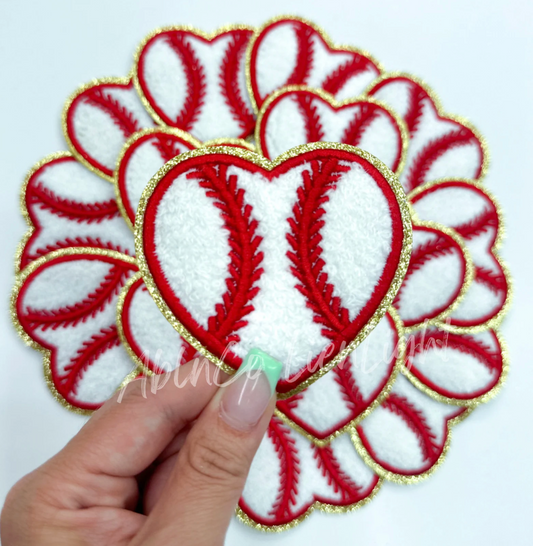 Baseball Heart Chenille Embroidery Patch