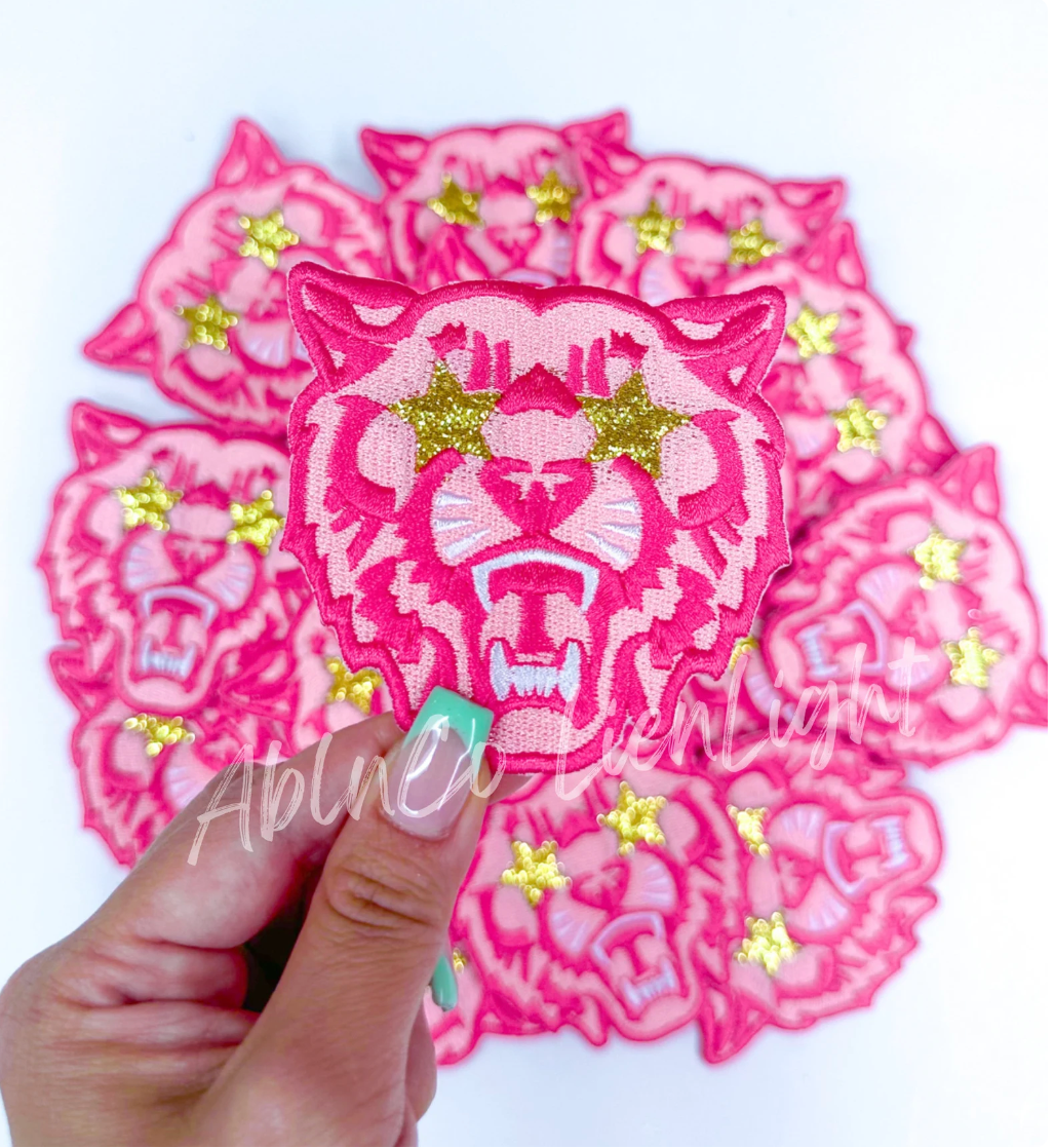 Wildcat Mascot Pink Embroidery Patch - Small