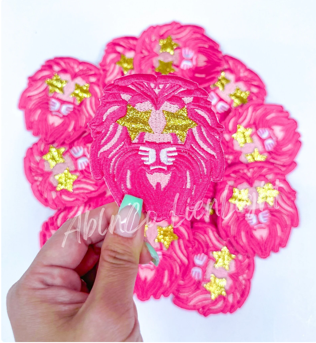 Lion Mascot Pink Embroidery Patch - Small