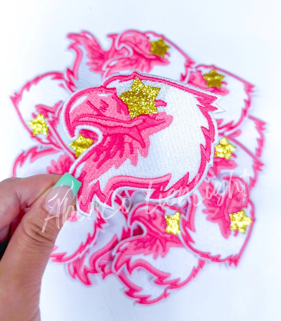 Eagle Mascot Pink Embroidery Patch - Small