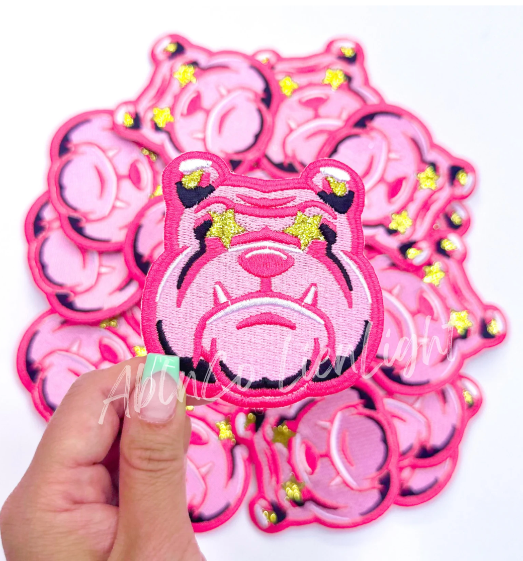 Bulldog Mascot Pink Embroidery Patch - Small