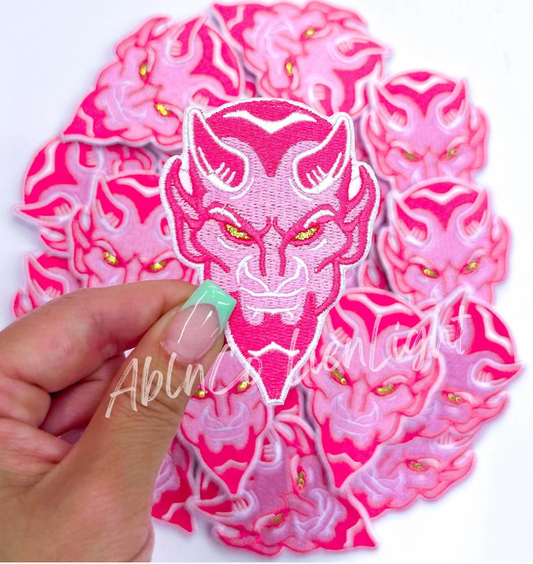 Devil Mascot Pink Embroidery Patch - Small