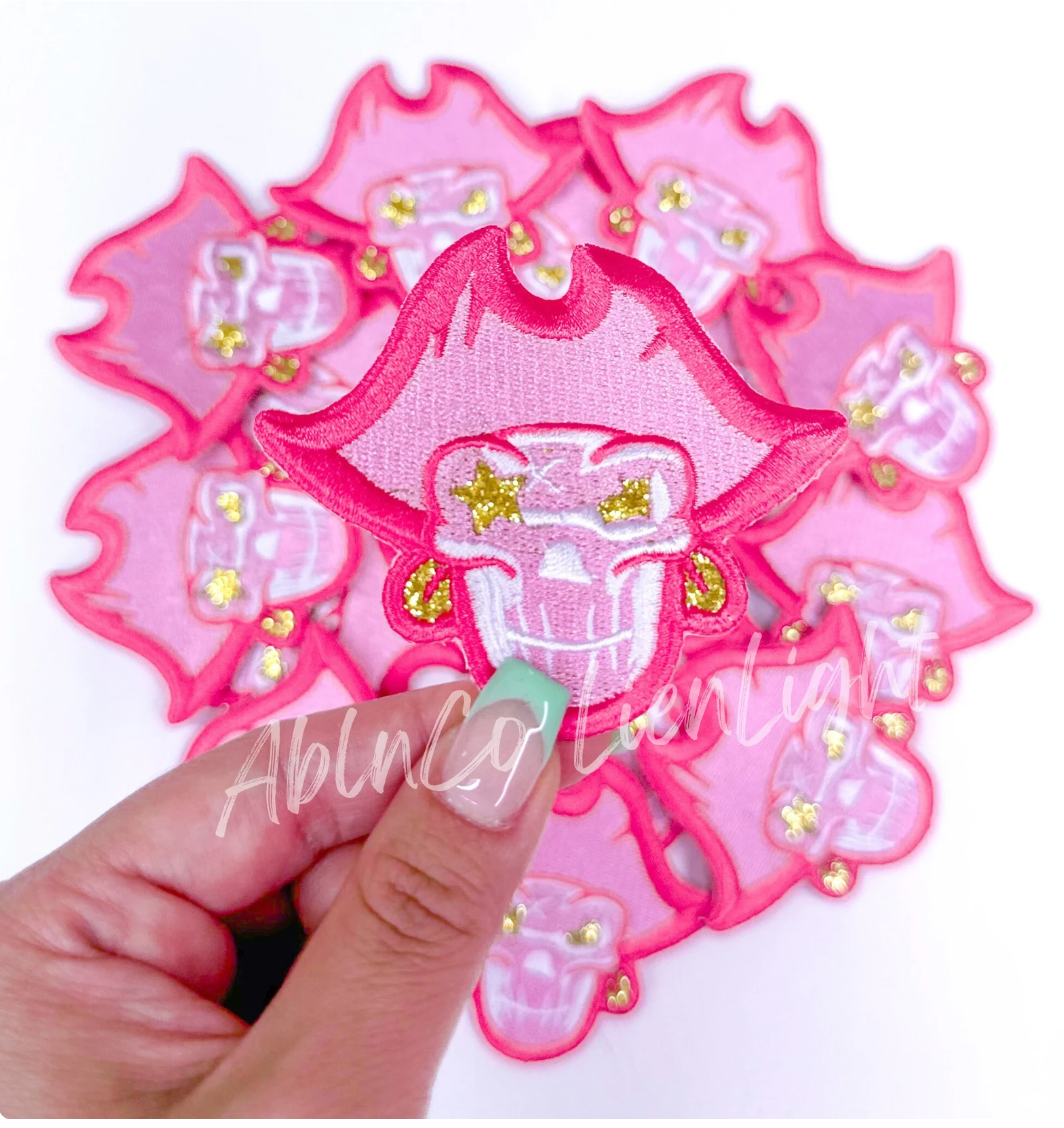 Pirate Mascot Pink Embroidery Patch - Small