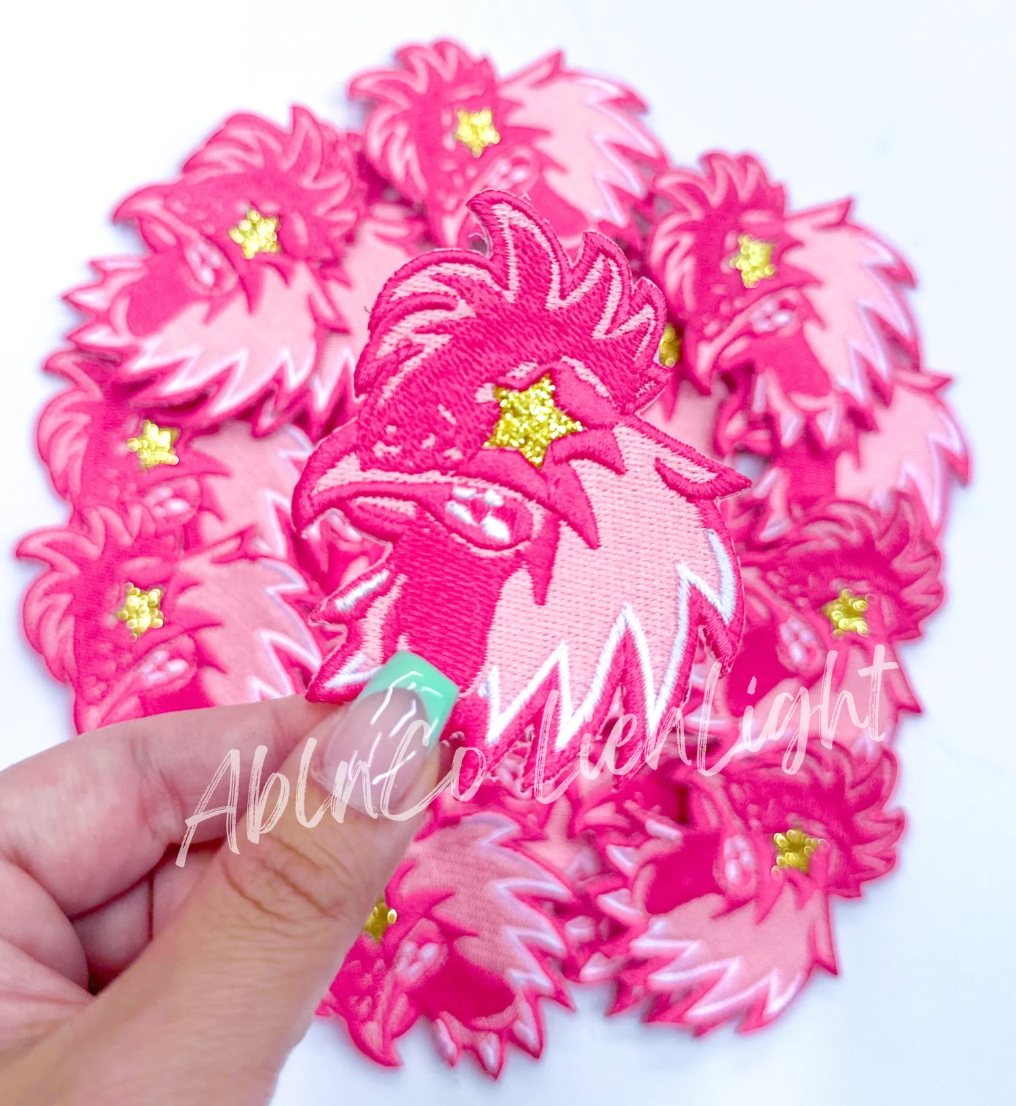 Gamecock Mascot Pink Embroidery Patch - Small