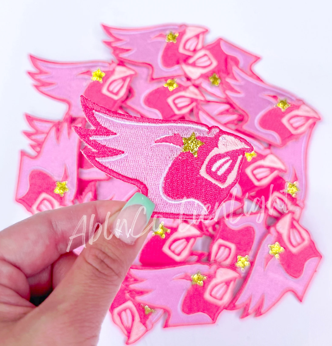Cardinal Mascot Pink Embroidery Patch - Small