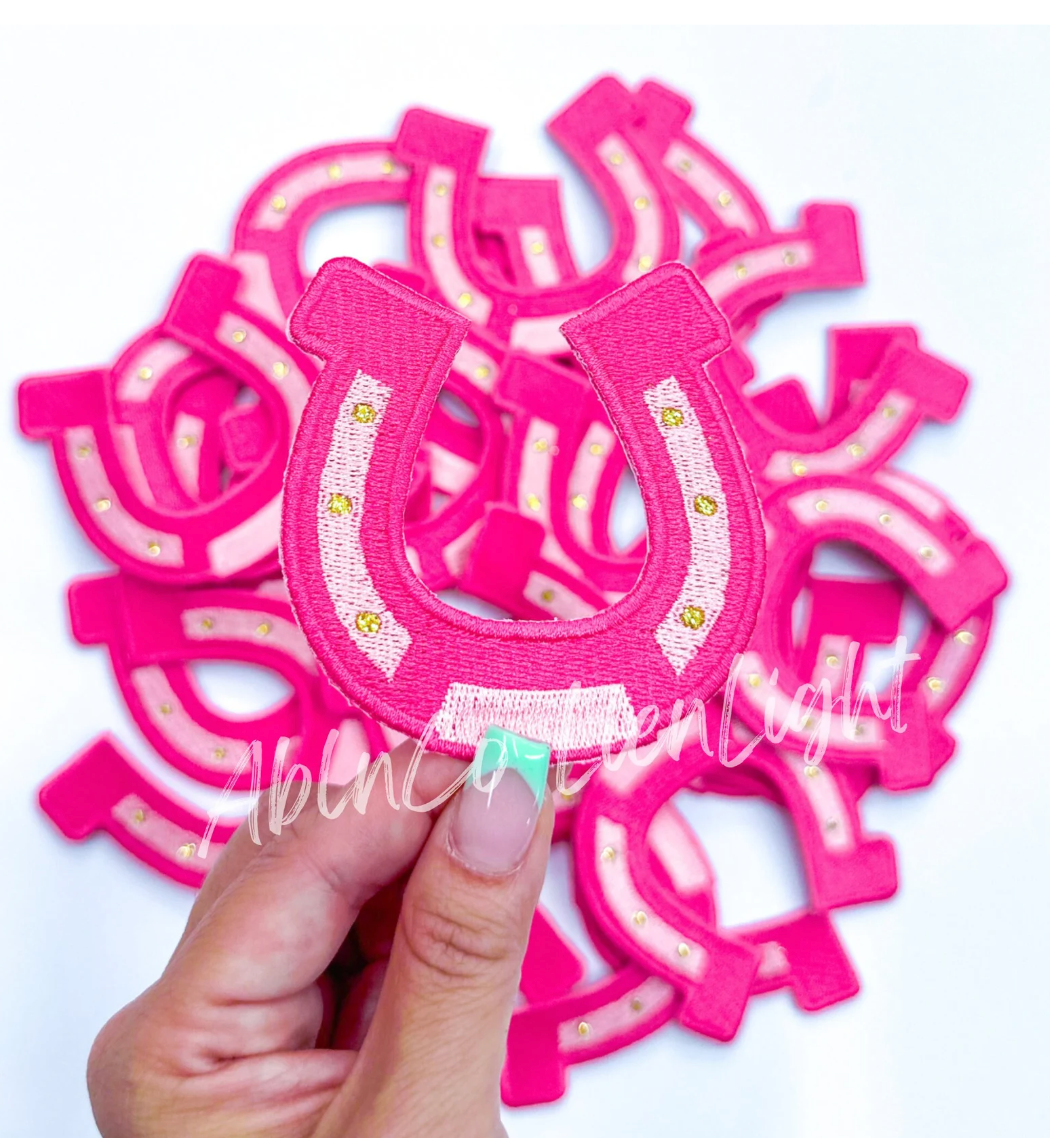 Horseshoe Mascot Pink Embroidery Patch - Small