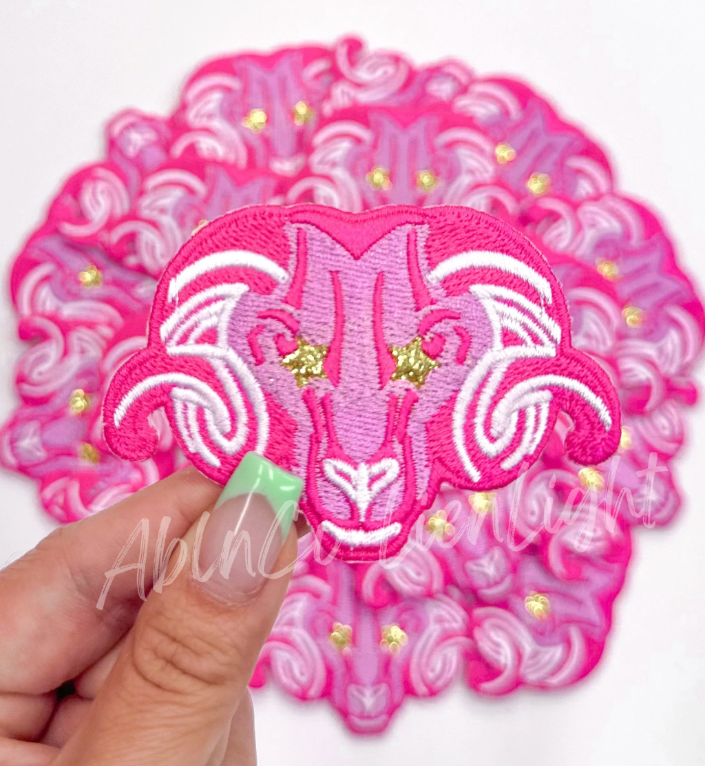 Ram Mascot Pink Embroidery Patch - Small