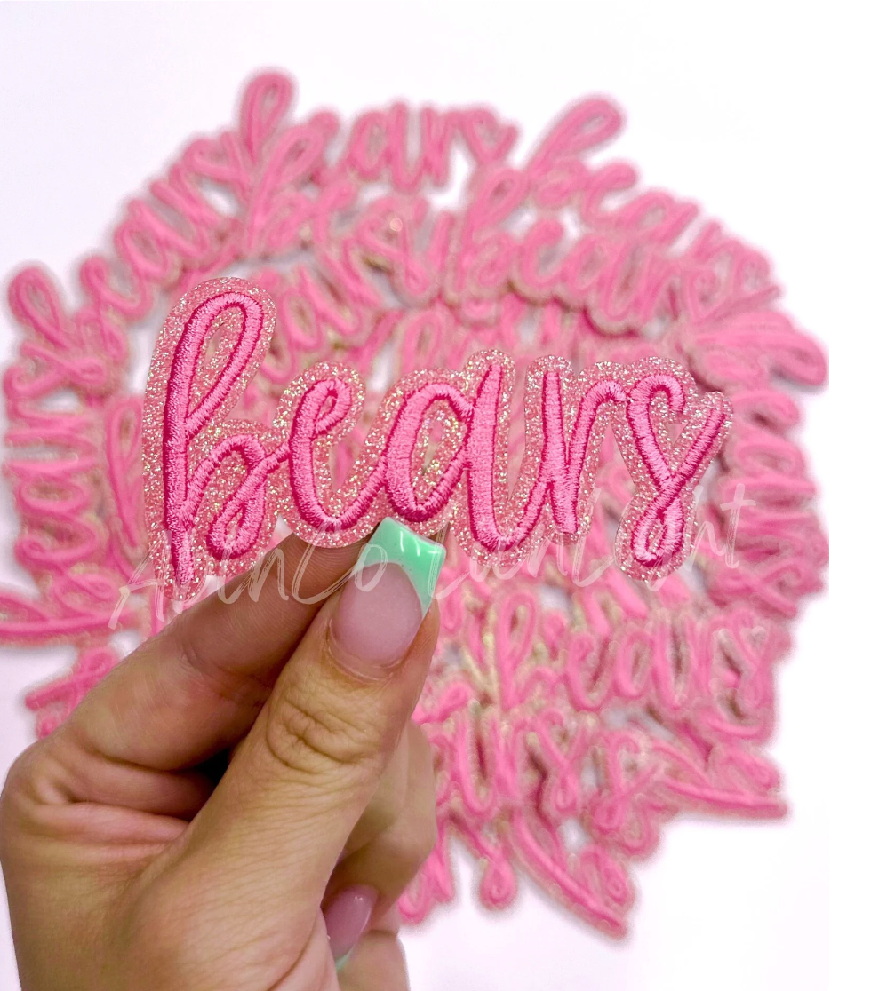 Bears Mascot Script Pink Embroidery Patch - Small
