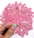 Tigers Mascot Script Pink Embroidery Patch - Small