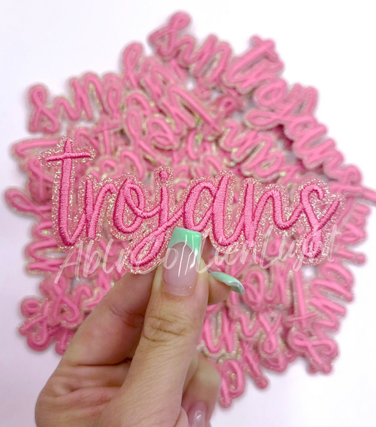 Trojans Pink Mascot Names Embroidery Hat Patch