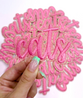 Cats Mascot Script Pink Embroidery Patch - Small