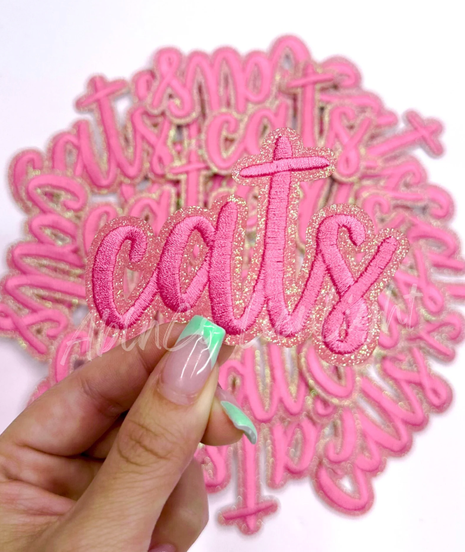 Cats Mascot Script Pink Embroidery Patch - Small