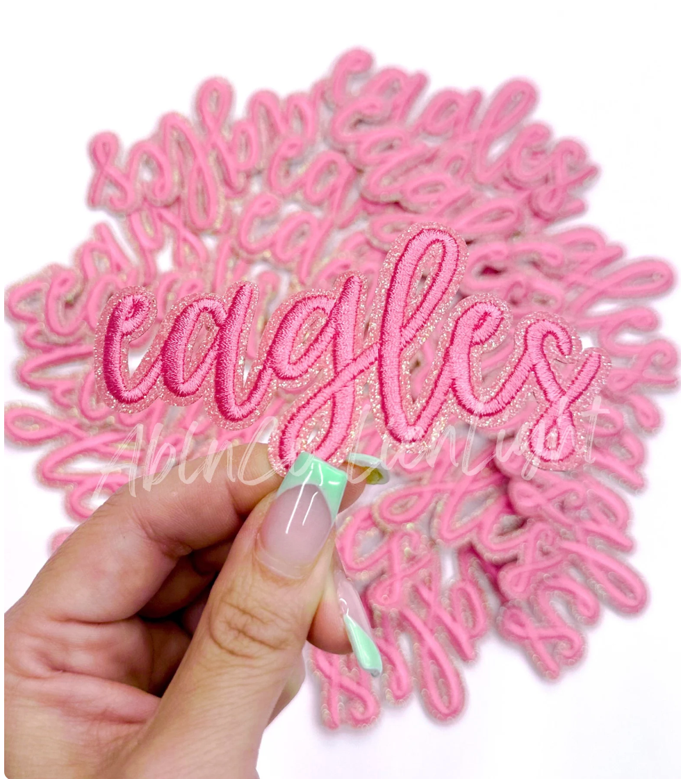 Eagles Mascot Script Pink Embroidery Patch - Small