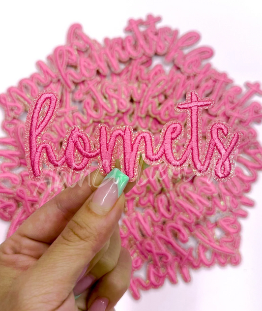 Hornets Pink Mascot Names Embroidery Hat Patch