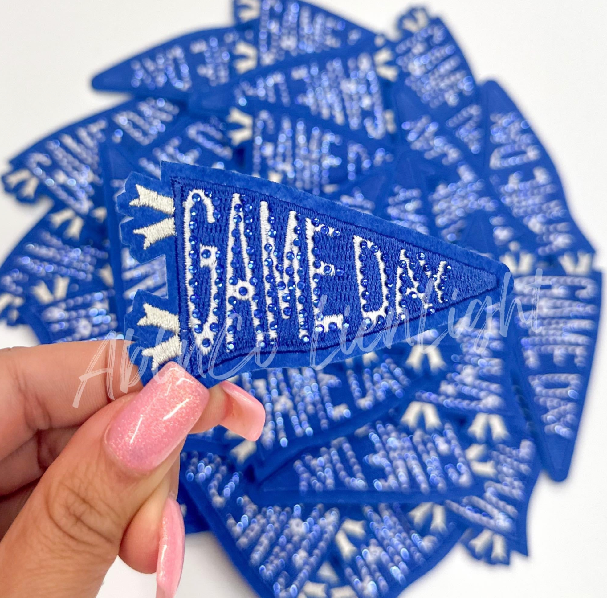 Royal Blue Game Day Pennant Flag Rhinestone Embroidery Patch