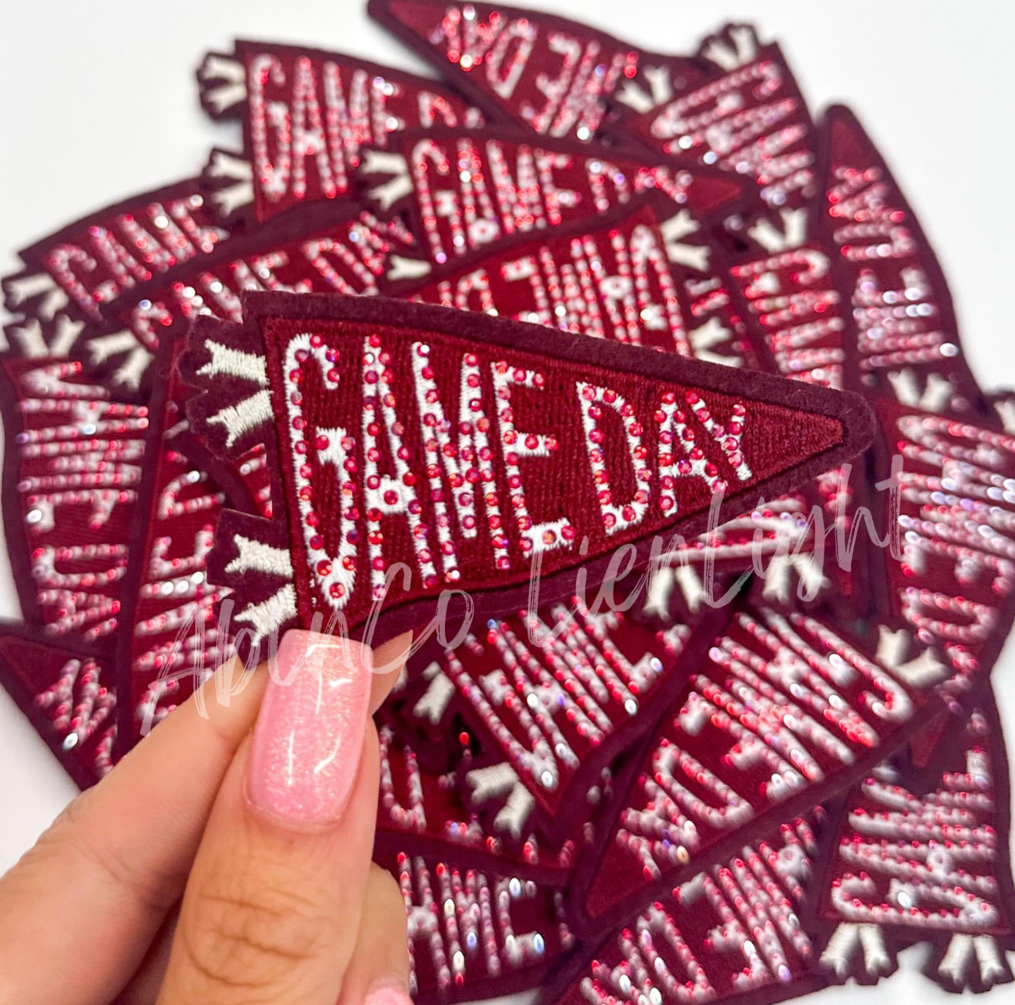 Maroon Game Day Pennant Flag Rhinestone Embroidery Patch
