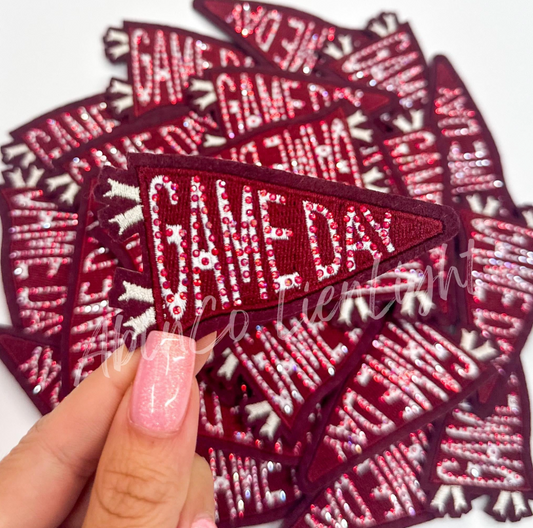 Maroon Game Day Flags Rhinestone Embroidery Patch