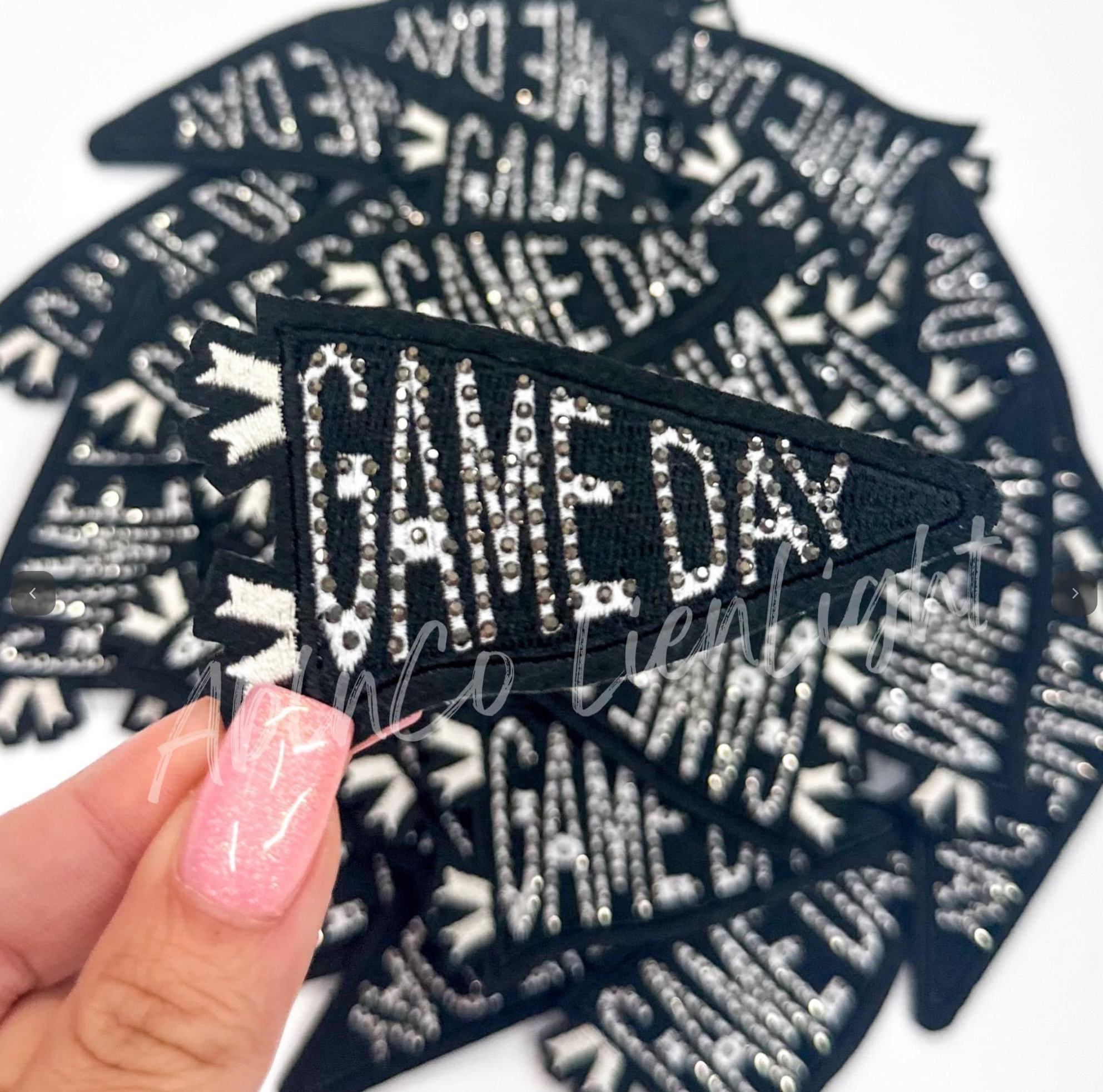 Black Game Day Pennant Flag Rhinestone Embroidery Patch