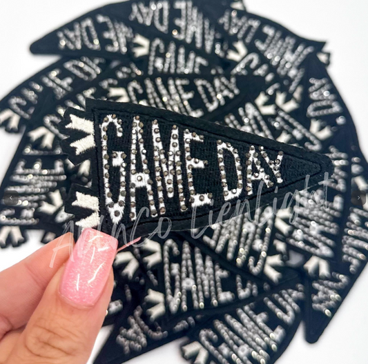 Black Game Day Flags Rhinestone Embroidery Patch