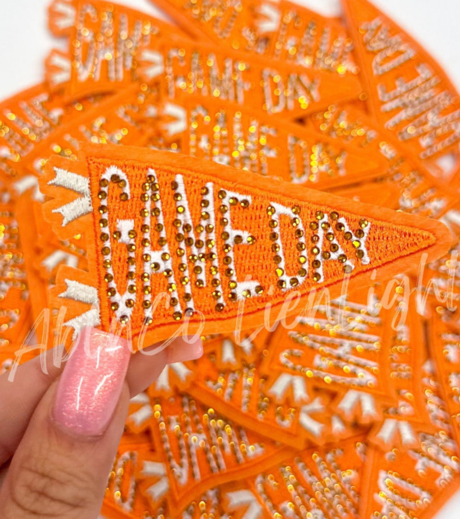 Orange Game Day Pennant Flag Rhinestone Embroidery Patch