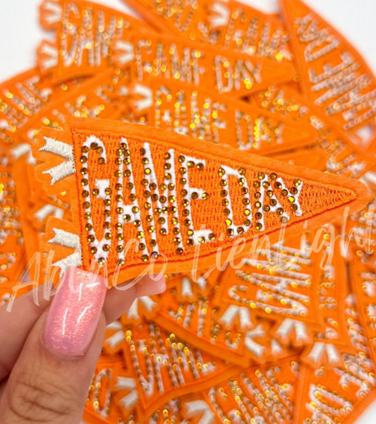 Orange Game Day Flags Rhinestone Embroidery Patch