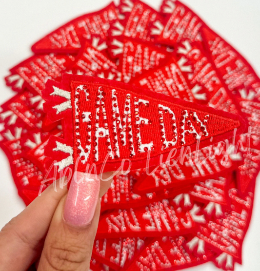 Red Game Day Flags Rhinestone Embroidery Patch