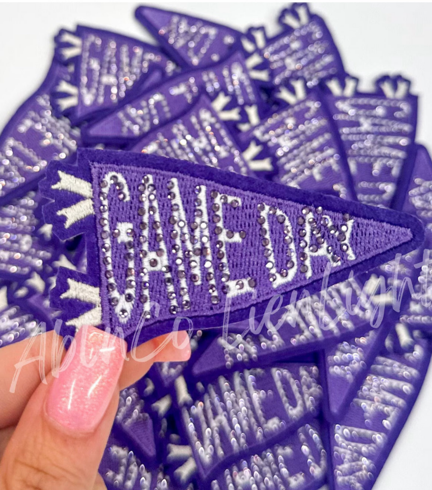 Purple Game Day Flags Rhinestone Embroidery Patch