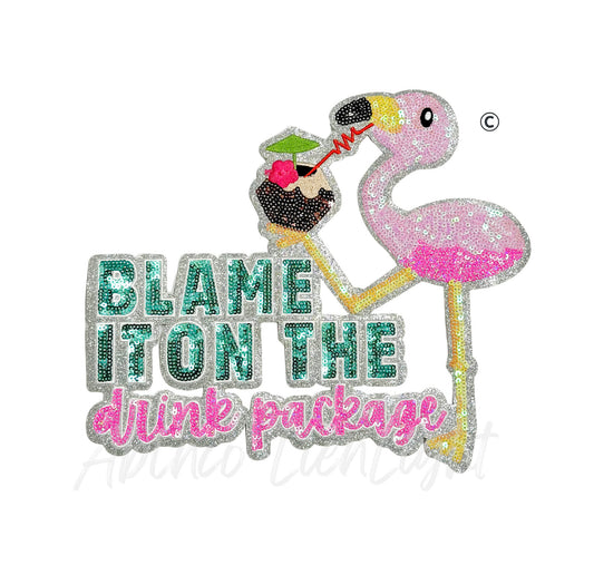 Flamingo Blame it on the Drink Summer Sequin Embroidery Patch-Large