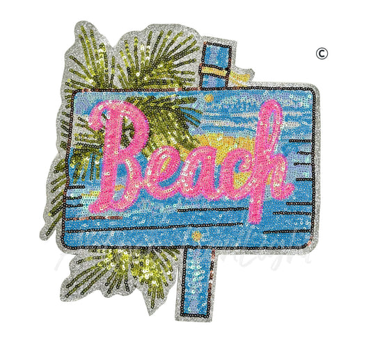Beach Sign Summer Sequin Embroidery Patch-Large