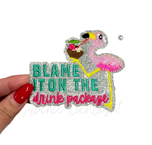 Flamingo Blame it on the Drink Package Summer Sequin Embroidery Patch-Small