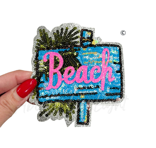 Beach Sign Summer Sequin Embroidery Patch-Small