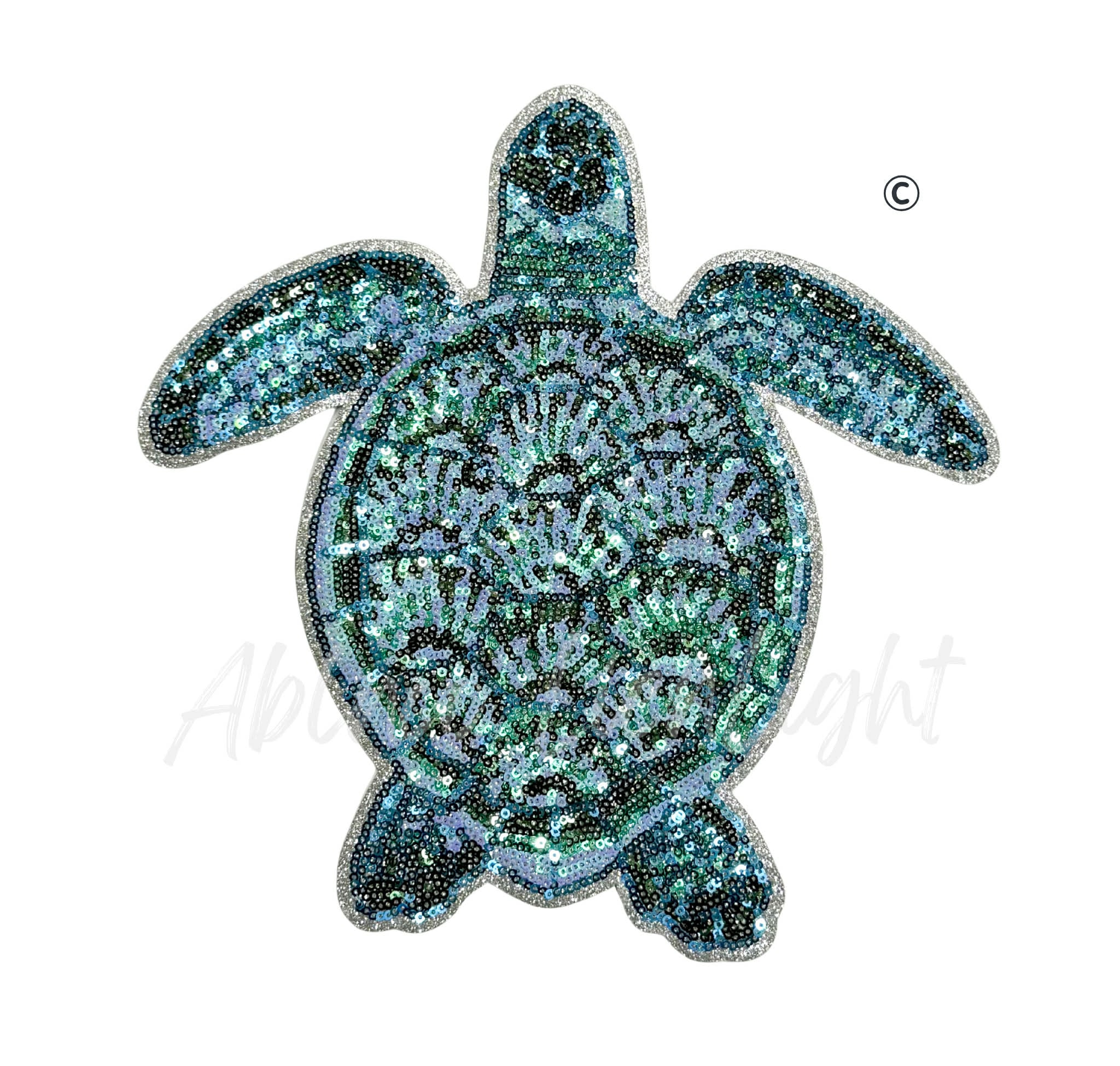 Teal Turtle Summer Sequin Patch-Large