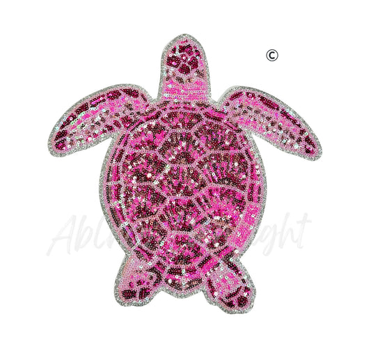 Pink Turtle Summer Sequin Patch-Large